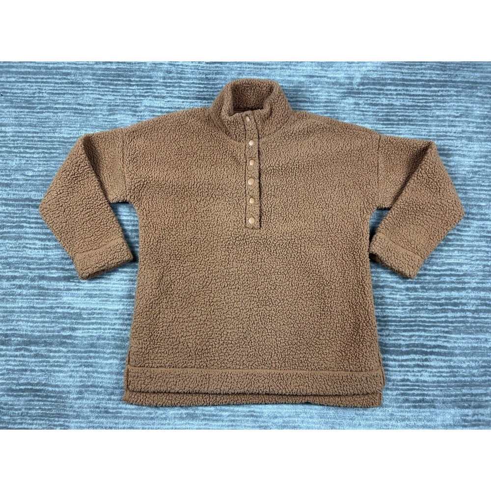 Aerie Sweater Womens Small Brown Fleece 1/2 Snap Long Sleeve Polyester